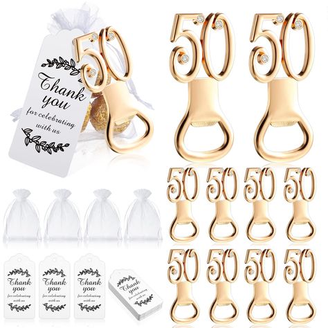 PRICES MAY VARY. Package Contents: you will receive 50 pieces of 50th birthday bottle openers, 50 pieces of birthday organza bags with jute twine, and 50 pieces of thank you tags for favors; Sufficient quantities and beautifully crafted can satisfy your various party favors needs, leaving a deep impression to families and friends Reliable Quality: this 50th golden bottle opener is made of quality metal alloy material, strong and good rust resistance, long term preservation, smooth surface and we 50 Wedding Anniversary Party Favors, 50th Party Favors, 50th Birthday Favors, Wedding Anniversary Favors, 50th Birthday Party Favors, Wedding Anniversary Party Favors, Anniversary Party Favors, 50th Wedding Anniversary Party, Anniversary Favors