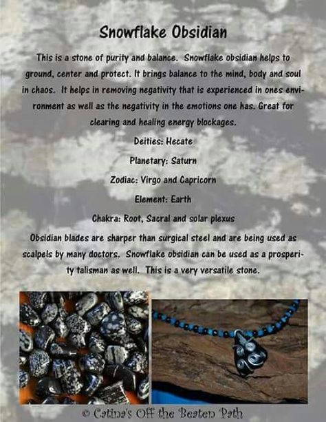 Snow Flake Obsidian Stone Meaning, Silver Obsidian Meaning, Snowflake Obsidian Meaning, Obsidian Meaning, Witchcraft Quotes, Gemstones Chart, Crystal Seashells, Obsidian Stone, Gemstone Meanings