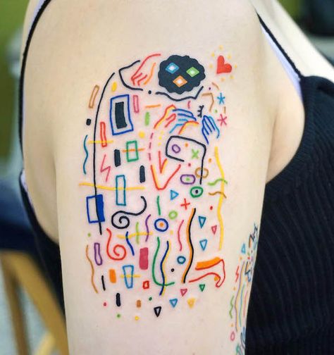 Gustav Klimt Tattoo, Ca Tattoo, Klimt Tattoo, Toronto Tattoo, Art Klimt, Colorful Tattoos, Handpoke Tattoo, Tattoo People, Cute Tiny Tattoos