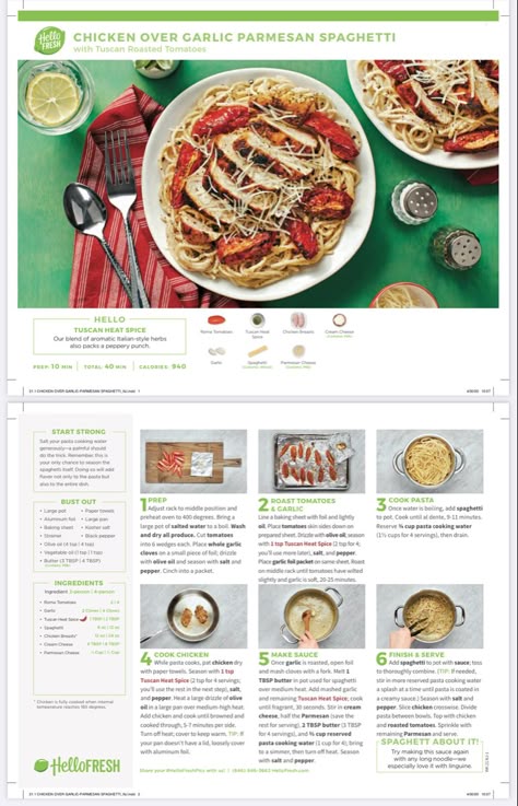 Chef Style Recipes, Hello Fresh Recipes Cards Chicken, Garlic Parm Spaghetti, Hello Fresh Recipes Cards Printable, Hello Fresh Meal Cards, Everyplate Recipe Cards, Hellofresh Recipe Cards, Everyplate Recipes, Hello Fresh Recipes Cards