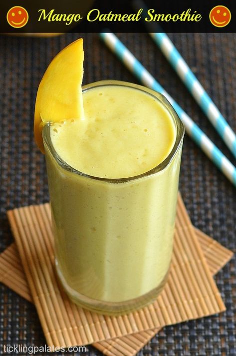 Easy Mango Recipes, Mango Oatmeal, Banana Breakfast Smoothie, Oatmeal Smoothie, Oatmeal Smoothie Recipes, Oat Smoothie, Smoothies And Shakes, Smoothie Juice, Breakfast Smoothie Recipes