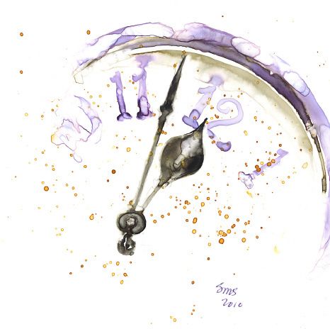 Watercolor New Year Card, New Years Watercolor, Happy New Year Painting, Happy New Year Watercolor, Happy New Year Drawing, New Year Drawing Ideas, Watercolor Clock, Happy New Year Art, Watch Painting