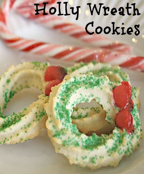 Best Holiday Desserts, Lily Pad Cottage, Cookie Press Recipes, Mirro Cookie Press, Christmas Wreath Cookies, Lilypad Cottage, Spritz Cookie, Favorite Christmas Cookies, Cookie Tips