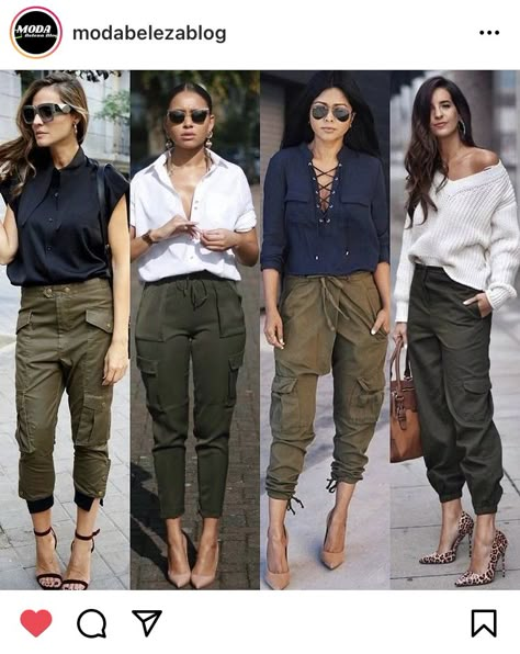 Army Green Cargo Joggers Outfit, Olive Green Cargo Pants Outfit Work, Army Green Pant Outfits For Women, Army Green Jogger Pants Outfit, Olive Green Cargo Pants Outfit Summer, How To Wear Cargo Pants Women Casual, Minimalist Boho Outfit, Cargo Pants Outfit For Work, Army Green Pants Outfit Work