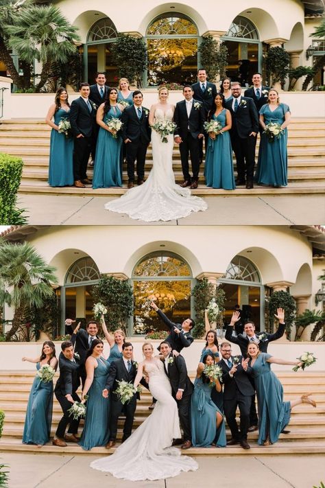 Teal Blue Bridesmaid Dresses, Teal Groomsmen, Groomsmen Colours, Wedding Party Groomsmen, Camarillo California, Teal Bridesmaid, Teal Bridesmaid Dresses, Hills Wedding, Celestial Wedding