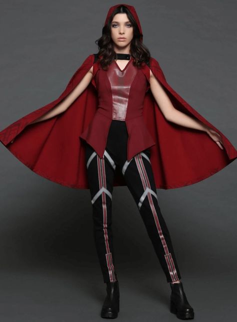 Scarlet Witch Costume at HotTopic Dr Strange Costume, Wandavision Wanda, Scarlet Witch Costume, Scarlet Witch Cosplay, Girls Cape, Witch Cosplay, Marvel Shirt, Her Universe, Grid Girls