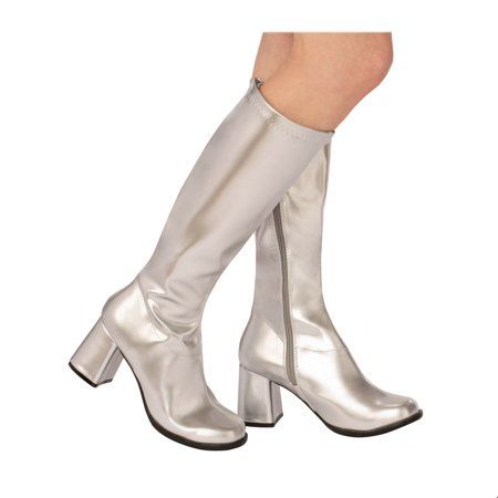 Adult GoGo Boot Silver Halloween Costume Accessory Gogo Halloween Costume, Walmart Halloween Costumes, Gogo Costume, Halloween Costume Boots, White Gogo Boots, Captain Costume, Silver Costume, Go Go Boots, Felt Cowboy Hats