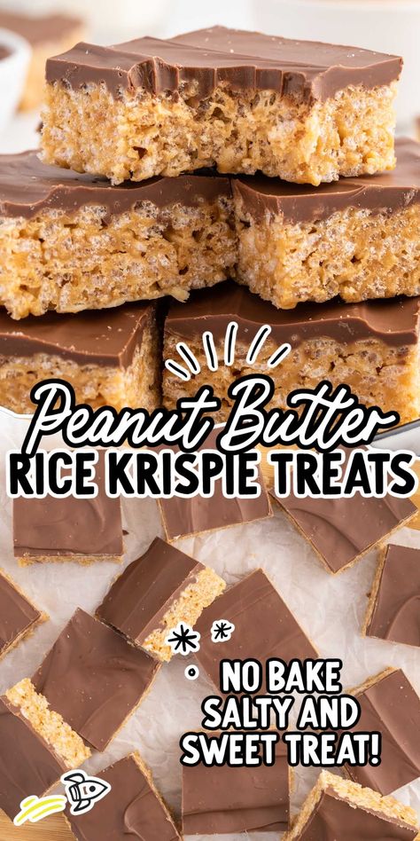 Homemade Peanut Butter Rice Krispies Treats, Rice Krispie With Peanut Butter, Brown Butter Peanut Butter Rice Krispie Treats, Skor Rice Krispie Treats, Rice Krispy Peanut Butter Treats, Easy Peanut Butter Rice Krispie Treats, Peanut Butter Crispy Bites, Rice Krispie Treat Recipe Ideas, Peanut Butter Rice Crispy Treats Recipe