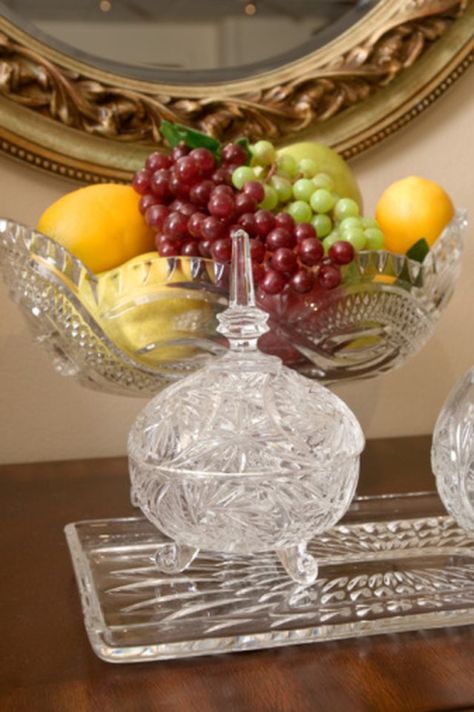 Crystal Punch Bowl Decorating Ideas, Crystal Bowl Decor Ideas Living Rooms, Decorating With Crystal Bowls, Basic Table Setting, Crystal Room Decor, Cookie Bowls, Crystal Room, Crystal Dishes, Symbol Of Life