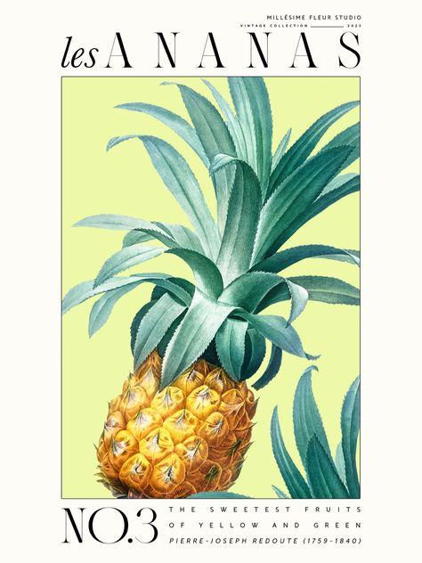 Pineapple Aesthetic, French Translation, Pineapple Wall Art, Pineapple Yellow, Pineapple Party, Fruit Market, Pineapple Parties, French Poster, Tropical Wall Art