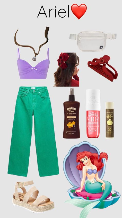 What Disney princess should I do next??? #ariel #disneyprincess #disney #thelittlemermaid #outfit #aesthetic #fyp Simple Ariel Costume, Ariel Birthday Outfit, Modern Day Ariel Outfits, Ariel Casual Outfit, 80s Disney Outfits, Ariel Inspo Outfit, Cute Ariel Costumes, Ariel Outfit Ideas Casual, Disney Princess Outfits Aesthetic