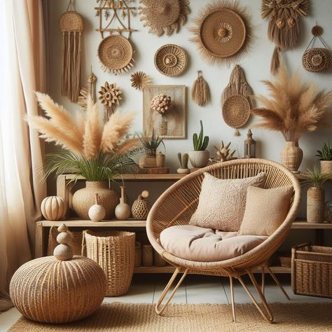 Natural Textures: Boho Vibe with Wicker Furniture Boho Seating, Boho Decor Ideas, Textures And Patterns, Free Spirit Style, Pillow Styling, Diy Holiday Decor, Space Furniture, Art Collage Wall, Wicker Furniture