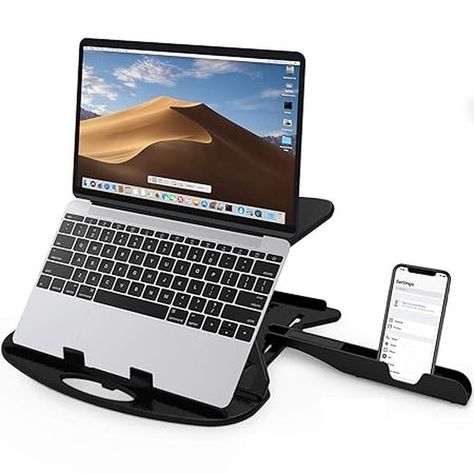 STRIFF Adjustable Laptop Tabletop Stand Patented Riser Ventilated Portable Foldable Compatible with MacBook Notebook Tablet Tray Desk Table Book with Free Phone Stand (Black)... ORDER NOW🧷 https://amzn.to/4fRjKQZ Laptop Hinges, Tool Stands, Video Games Gift, Corner Tv Stand, Ventilation Fans, Free Phones, Laptop Stand, Desk Table, Smart Technologies