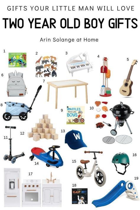 Check out this gift guide for a two year old boy! Great present ideas for a toddler. Perfect for Christmas, birthday, easter, or any gift giving occasion! 2nd Birthday Gifts, Toddler Boy Gifts, Boy Gifts, 2 Birthday, Toddler Birthday, Birthday Gifts For Boys, Two Year Olds, Reggio Emilia, Boy Birthday Parties