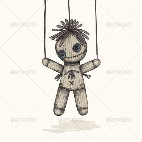 Spooky Voodoo Doll in a Sketch Style Voodoo Doll Drawing Cute, Voodoo Doll Illustration, Voodoo Doll Tattoo Simple, Doll Design Sketch, Voodoo Doll Tattoo Ideas, Voodoo Doll Tattoo Creepy, Spooky Art Drawing, Voodoo Doll Drawing, Spooky Sketches