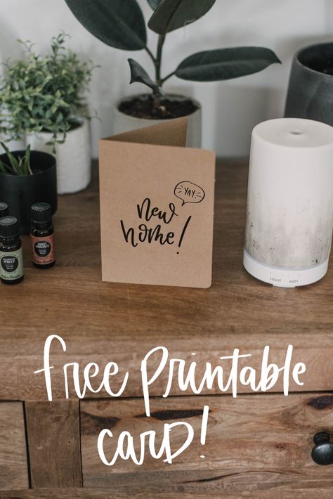 Free Printable (yay!) New Home Card and gift basket idea! Congrats On Your New Home Free Printable, Housewarming Gift Tags Free Printable, Housewarming Cards, Happy New Home Card, New Home Card, Sage Candle, Hand Lettering Cards, Housewarming Card, Happy New Home