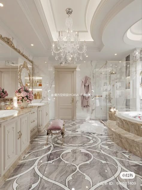 Royal Aesthetic Bathroom, Pink Bathroom Luxury, Royal Style House, Princess Bathroom Royal, Pink Princess Bathroom, Luxurious Bedrooms Pink, Princess Bathroom Ideas, Royal Bathroom Aesthetic, Royal Bedroom Princesses