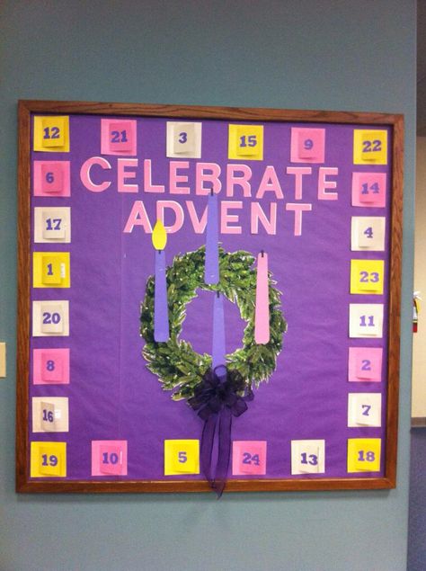 Interactive Advent Calendar Advent Bulletin Boards Catholic, Ideas For Advent Calendar, Advent Display, Eyfs Christmas, Advent Calendar Ideas Diy, Advent 2023, Catholic Classroom, Campus Ministry, Creation Activities