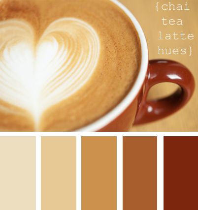 chai tea latte hues Chai Color Palette, Tea Colour Palette, Tea Color Palette, Latte Color Palette, Couleur Feng Shui, Colour Script, Tea Witch, Tea Packaging Design, Aesthetic Cafe