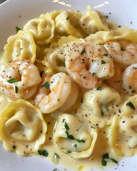 Stanley Tucci Recipes 🍝🍛🌭🍕 | Shrimp Tortellini with Lemon Garlic Cream Sauce | Facebook Shrimp Tortellini With Lemon Garlic Cream Sauce, Shrimp Tortellini With Garlic Sauce, Tortellini And Shrimp Recipes, Shrimp And Tortellini Recipes, Shrimp Tortellini Recipes, Shrimp Tortellini, Lemon Garlic Cream Sauce, Tucci Recipes, Lemon Cream Sauce