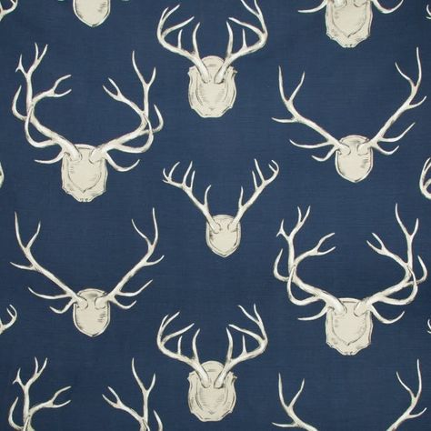 Antlers - Navy - Fabric | Kravet River Bathroom, Lee Jofa Wallpaper, Pastel Eclectic, Vibrant Interior Design, Camp Decor, Vibrant Interior, Lee Jofa Fabric, Cabin Getaway, Bear Cabin