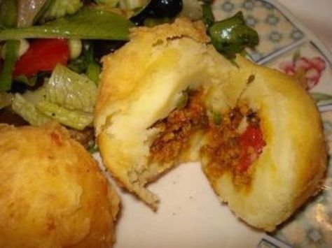 I found this one at a Puerto Rican website (El Boricua.com) when I was not able to get a hold of GMa to tell me how to make them. :)It makes the process way much simple than the traditional. Yummy yummy! Stuffed Mashed Potatoes, Puerto Rico Food, Instant Potatoes, Boricua Recipes, Stuffed Potato Balls, Chinese Cooking Recipes, Spanish Dishes, Puerto Rican Recipes, Cuban Recipes