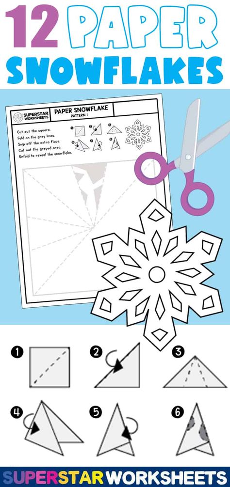 Paper Snowflake Patterns Easy, Snow Flake Tutorials, Snowflake Template Easy, How To Cut Out Snowflakes Easy, Paper Snowflakes Templates, Paper Craft Snowflake, Snowflakes Printable Free, Easy Snowflake, Snowflake Pattern Cutout