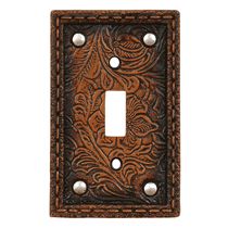 Tooled Flower Leather Switch Covers Western Chic Decor, Western Bedding, Black Forest Decor, Rustic Plates, Toggle Light Switch, Southwestern Decorating, Cool Floor Lamps, Lodge Decor, Light Switch Plate