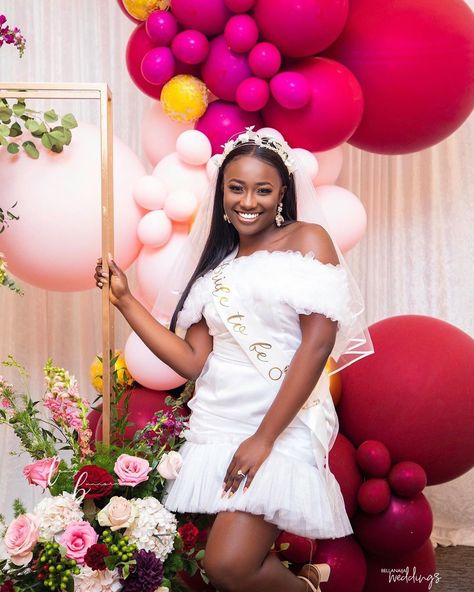 Bridget's Surprise Bridal Shower Was All Shades of Sweet Nigerian Bridal Shower, Bridal Shower Bride Outfit, Bachelorette Lingerie Party, Shower Dress For Bride, Black Wedding Hairstyles, Nigerian Bride, Bridal Shower Planning, Themed Bridal Shower, Bridal Shower Inspiration