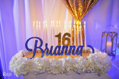 Brianna's Sweet 16 Candleabra Sweet 16 Head Table Ideas, Head Table Ideas, Euphoria Birthday, Sweet 16 Birthday Party, 16 Birthday, 16th Birthday Party, Head Table, Sweet 16 Birthday, Center Pieces