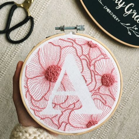 Flying Overseas, Letter Hand Embroidery, Hand Embroidery Monogram, Hand Embroidery Projects, Embroidery Patterns Vintage, Pola Sulam, Embroidery Monogram, Embroidery Flowers Pattern, Simple Embroidery