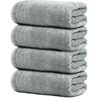 Light Weight and not too thick: The reduced thickness makes it more convenient to carry, allows for quick drying & is energy efficient Designed in Super Fine Cotton to provide a softer texture, feel, and increased absorption capacity Larger: This package contains four generously sized bath towels, each measuring 30 x 60 inches, perfect for your household Machine washable & easy to care for. Wash towels before first use. Use tumble dry for best results. It is recommended to avoid using fabric softeners and bleach, refrain from ironing, and wash them separately. Wildon Home® Colour: Cool Grey | Wildon Home® Extra Large Bath Towels 30 x 60 Inches, 100% Cotton | C112075153_821156620 | Wayfair Canada Large Bath Towels, Wash Towels, Large Bath, Energy Efficient, Soft Textures, House Colors, Bath Towels, Extra Large, Color Design