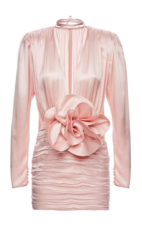 Ruched Silk Mini Dress By Magda Butrym | Moda Operandi Magda Butrym 2024, Flower Mini Dress, Wedding Gown Simple Elegant, Magda Butrym, Silk Mini Dress, Pink Mini Dresses, Long Sleeve Mini, Online Fashion Stores, Dress Pink