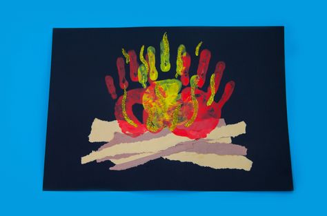 Bonfire hand print art craft! Bonfire Crafts For Kids, Bonfire Night Crafts, Bonfire Night Activities, Firework Art, Fireworks Craft For Kids, Firework Painting, Guy Fawkes Night, Fireworks Craft, Nursery Crafts