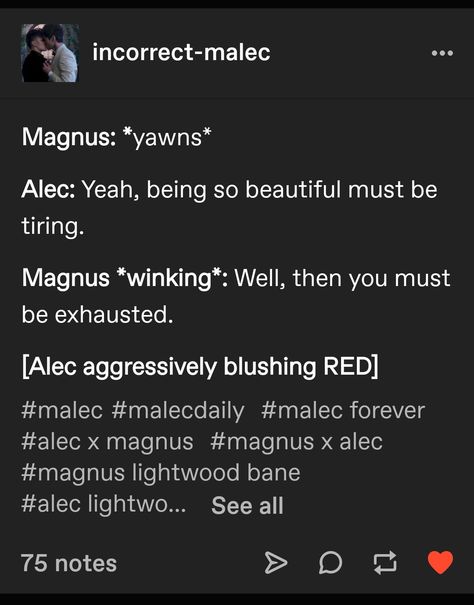 Malec Magnus Bane Alec Lightwood Tumblr Screenshoot incorrect quotes Incorrect Malec Quotes, Malec Incorrect Quotes, Magnus Chase Incorrect Quotes, Shadowhunters Incorrect Quotes, Magnus Bane Quotes, Pjo Incorrect Quotes, Percy Jackson Incorrect Quotes, Malec Quotes, Malec Tumblr