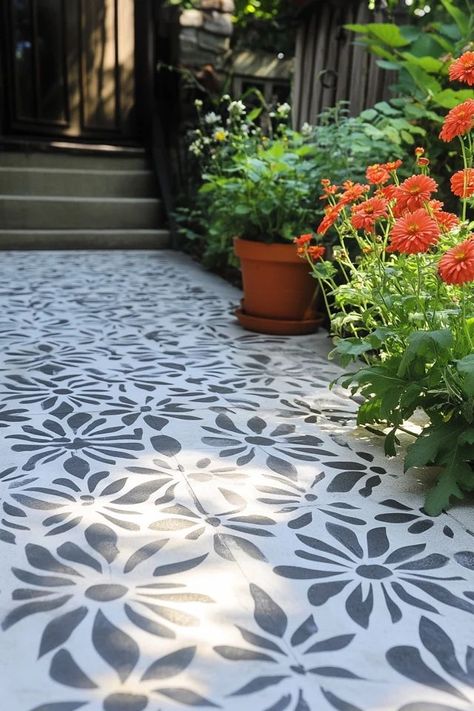 "Create a stunning outdoor retreat with a DIY Stenciled Concrete Patio! 🛠️🌿 Ideal for adding a touch of artistry to your backyard. 🌟✨ #ConcreteDesign #DIYOutdoor #PatioInspiration" Outdoor Concrete Paint, Stenciled Patio, Paint Concrete Patio, Stencil Concrete, Concrete Paint, Painted Front Porches, Youve Been, Backyard Beach, Porch Makeover