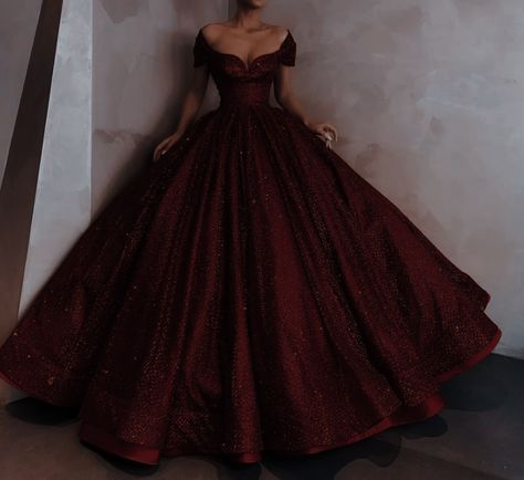 Wine Colored Wedding Dress, Burgundy Princess Dress, Dark Red Poofy Dress, Dark Red Quncie Dresses, Red Ball Gowns Princess Fairytale, Harry Potter Quinceanera Dress, Dark Red Wedding Dress Brides, Royal Ball Prom Dress, Red Ball Gown Aesthetic