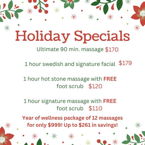 Massage Christmas, Christmas Massage, Christmas Spa, Spa Specials, Christmas Specials, Massage Business, Swedish Massage, Better Body, Foot Scrub