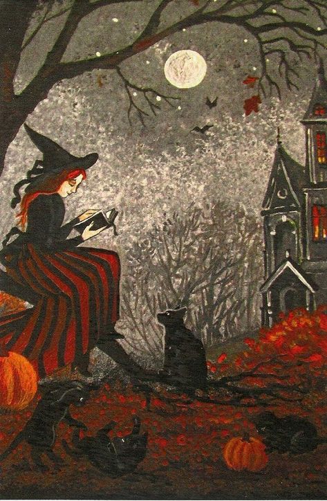 Cats and Witches: A Magical History – The Alchemist's Kitchen Witch Artwork, Black Cat Vintage, Baba Jaga, Cat Vintage, 4x6 Prints, Vintage Witch, Halloween Illustration, Halloween Painting, Halloween Images