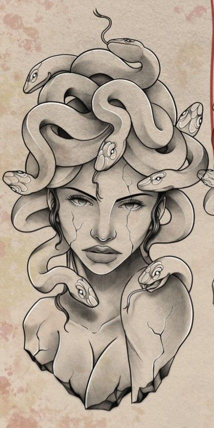 Medusa Flash Tattoo, Madusa Drawings Beautiful, Medusa Stencil, Medusa Tattoo Stencil, Medusa Artwork, Illusion Tattoo, Medusa Drawing, Japanese Snake Tattoo, Illusion Tattoos