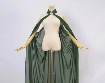 Elf Cosplay Outfit, Gothic Vampire Costume, Druid Costume, Halloween Cloak, Elven Dress, Elf Dress, Chiffon Cape, Elf Cosplay, Wings Dress