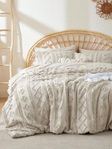 Tufted Boho Comforter Set - Boho Bedding Comforter Set, 3 Pieces Farmhouse Shabby Chic Embroidery Bed Set, Soft Jacquard Comforter For All Seasons, Home Decor | SHEIN USA Farmhemian Bedroom, Beach Boho Bedroom, Maximal Design, Boho Bed Sheets, Boho Palette, Shabby Chic Embroidery, Boho Master, Farmhouse Bedding Sets, Comforter Sets Boho