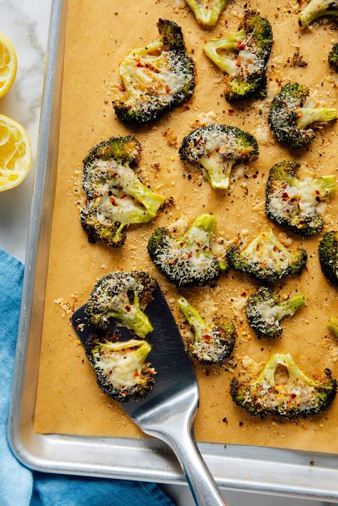 Cheesy Smashed Broccoli Recipe - Cookie and Kate Creative Broccoli Recipes, Broccoli Smash, Broccoli Snacks, Wfpb Snacks, Smashed Broccoli, Cookie And Kate, Vegan Parmesan Cheese, Broccoli Recipe, Frozen Broccoli