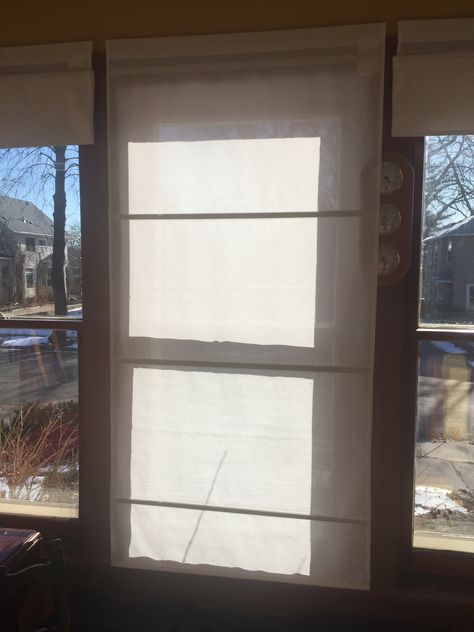 Roman shades added on sunporch (Ikea 32” Ringblomma x 7) Grey Roman Blinds, Patio Images, Patio Pictures, Crab Shells, Porch Posts, Camping Aesthetic, Sun Porch, Tiny Apartment, Patio Lighting