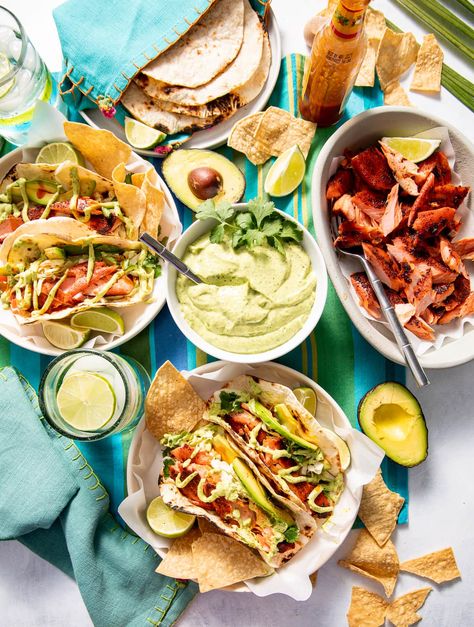 Hot Smoked Salmon Tacos with Avocado Crema Torchys Tacos, Traditional Mexican Food, Salmon Tacos, Secret Menu Items, Healthy New Year, Avocado Crema, Food Resources, Secret Menu, Best Comfort Food