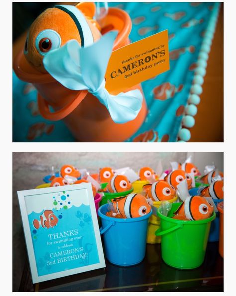 Finding Nemo party favors Finding Dory Birthday Party Ideas, Finding Nemo 2nd Birthday Party, Finding Nemo 1st Birthday Party Ideas, Nemo 1st Birthday Party, Nemo Birthday Party Decorations, Nemo First Birthday Party, Finding Nemo 1st Birthday, Finding Nemo 1st Birthday Boy, Nemo First Birthday