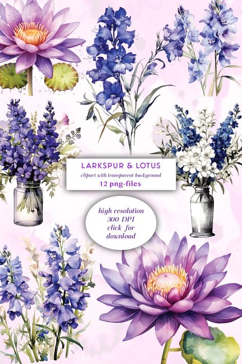 Larkspur Flower Aesthetic, Larkspur Flower Tattoos, Larkspur Flowers, Heritage Garden, Delphinium Flower, July Flower, Floral Pictures, Lotus Flower Painting, Larkspur Flower