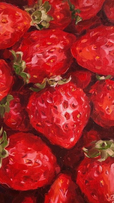 Painting Strawberries, Strawberries Painting, Arte Inspo, Cute Patterns Wallpaper, Fruit Art, Red Wallpaper, Cute Wallpaper Backgrounds, الرسومات اللطيفة, Aesthetic Iphone Wallpaper