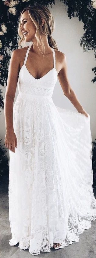 Wedding Dress Informal, Informal Wedding Dresses, Halter Wedding Dress, White Lace Maxi Dress, White Lace Maxi, Lace Beach Wedding Dress, Backless Wedding, Lace Bridal Gown, Dresses Elegant