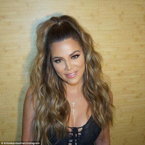 Two crosses: Here the church-goer shows off her diamond crosses as she wears a corset Curly To Straight Hair, Khloe Kardashian Hair, Fall Winter Hair Color, Half Ponytail, Gold Mask, Low Maintenance Hair, Easy Updos, Half Up Hair, Winter Hairstyles